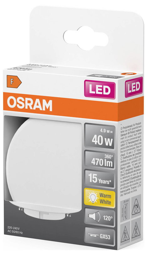 OSRAM 4058075433441 LED EEK F (A - G) GX53 Speciális forma 4.9 W = 40 W Melegfehér (Ø x H) 75 mm x 2 5. kép