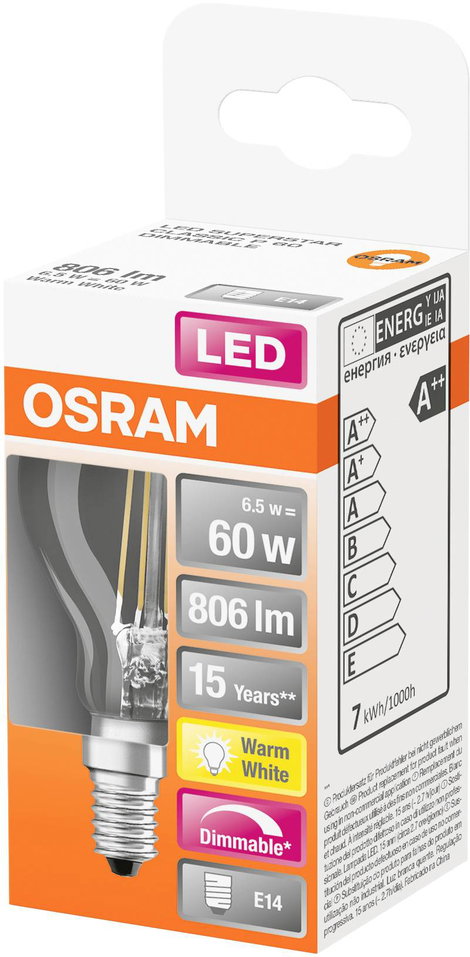 LEDVANCE 4058075447875 LED EEK E (A - G) E14 Csepp forma 6.5 W = 60 W Melegfehér (Ø x H) 45.0 mm x 7 2. kép