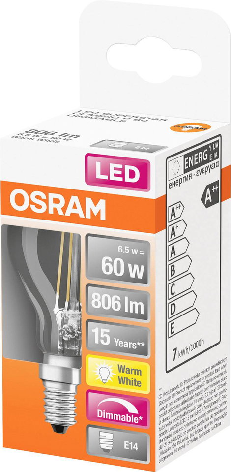 LEDVANCE 4058075447875 LED EEK E (A - G) E14 Csepp forma 6.5 W = 60 W Melegfehér (Ø x H) 45.0 mm x 7 4. kép