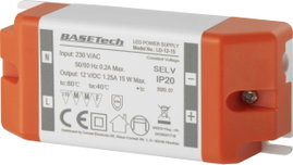 Basetech LD-12-15 LED transzformátor Állandó feszültségű 15 W 1.25 A Bútorhoz alkalmas, Túlfeszültsé