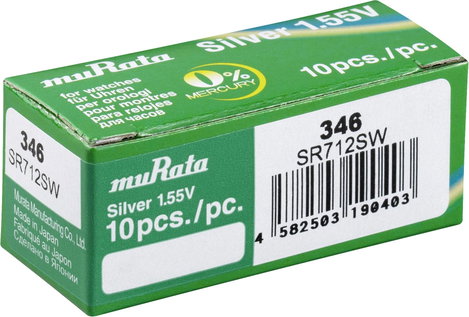 Murata Gombelem 346 1.55 V 10 db 9.5 mAh Ezüstoxid SR712SW-PBWW