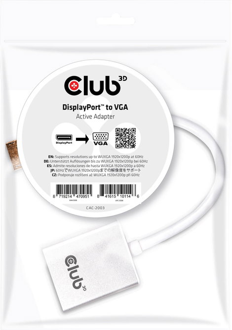 club3D CAC-2003 Kijelző csatlakozó Átalakító [1x DisplayPort dugó - 1x VGA alj] Fehér 4. kép