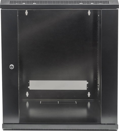 19&quot -os fali rackszekrény, hálózati szerverszekrény, zárható ajtóval 570 x 500 x 450 mm, fekete  2. kép