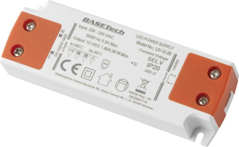 Basetech LD-12-20 LED transzformátor Állandó feszültségű 20 W 1.66 A Bútorhoz alkalmas, Túlfeszültsé 3. kép