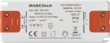 LED transzformátor 12 VDC 6 W 0,5 A, Basetech LD-12-6 2. kép