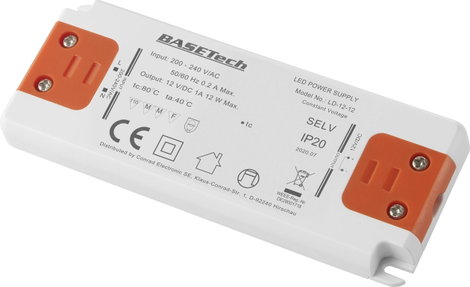 Basetech LD-12-12 LED transzformátor Állandó feszültségű 12 W 1 A Bútorhoz alkalmas, Túlfeszültség k 3. kép