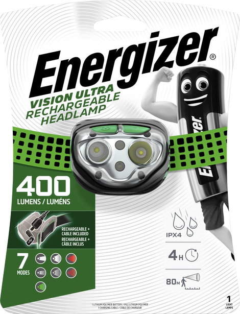 LED-es akkus fejlámpa 400 lm 15 óra, Energizer Vision Ultra HD E301528200 4. kép