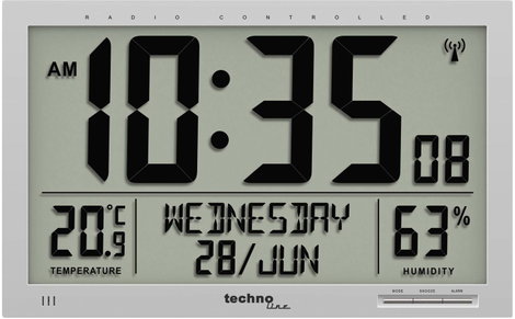 Techno Line WS 8013 Rádiójel vezérlésű Falióra 369 mm x 270 mm x 24 mm Ezüst Nagy kijelző
