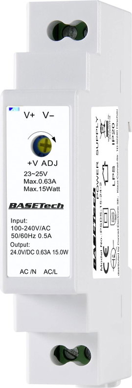 Basetech PSDS-15-24-2 Kalapsínes tápegység 24 V 0.63 A 15 W Kimenetek száma:1 x Tartalom, tartalmi e