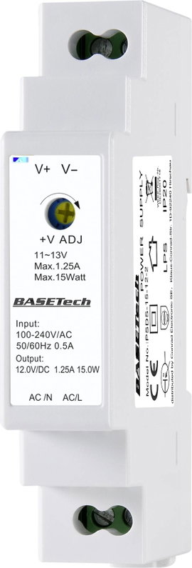 Basetech PSDS-15-12-2 Kalapsínes tápegység 12 V 1.25 A 15 W Kimenetek száma:1 x Tartalom, tartalmi e