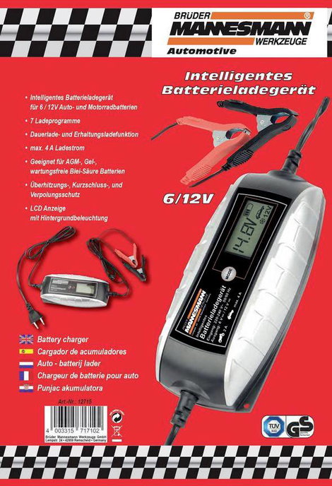Brüder Mannesmann M12715 Autós töltőkészülék 12 V, 6 V 5. kép