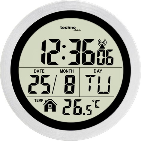 Rádiójel vezérlésű digitális fürdőszobai falióra 14,7 x 7,9 cm, ezüst, Techno Line WT3005