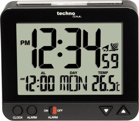 Techno Line WT 195 Rádiójel vezérlésű Ébresztőóra Fekete Riasztási idők 1
