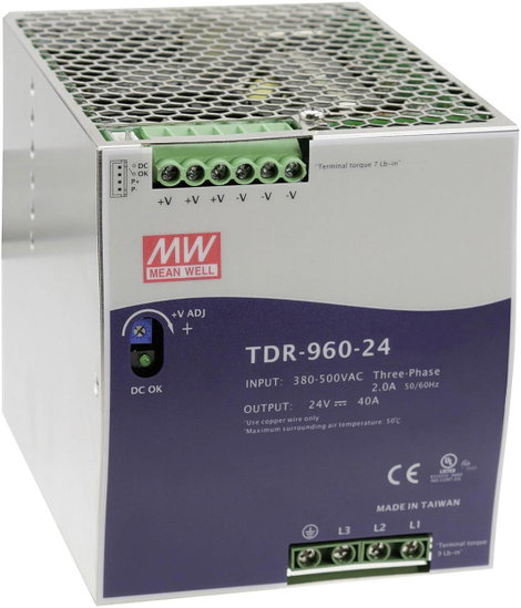 Mean Well TDR-960-24 Kalapsínes tápegység 24 V/DC 40 A 960 W Kimenetek száma:1 x Tartalom, tartalmi