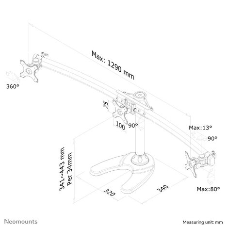 Neomounts FPMA-D700DD3 3 részes Monitor talp 25,4 cm (10) - 68,6 cm (27) Állítható magasságú, Csukló 6. kép