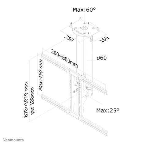 Neomounts PLASMA-C100 TV mennyezeti tartó 94,0 cm (37) - 190,5 cm (75) Dönthető + forgatható 3. kép