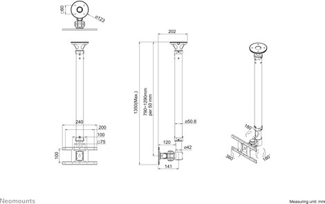 Neomounts FPMA-C100 1 részes Monitor mennyezeti tartó 25,4 cm (10) - 76,2 cm (30) Fekete Állítható m 8. kép