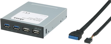 Akasa neu 4 port USB 3.2-USB 2.0 előlapi rekesz hub Fekete