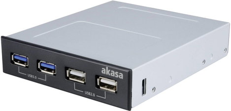 Akasa neu 4 port USB 3.2-USB 2.0 előlapi rekesz hub Fekete 2. kép