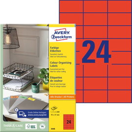 Avery-Zweckform 3448 Univerzális etikett 70 x 37 mm Papír Piros 2400 db Véglegesen tapadó Tintasugar