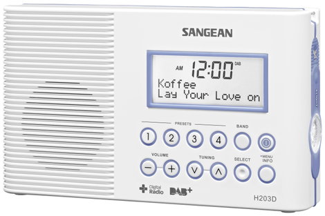 Sangean H203 Fürdőszobai rádió DAB+, URH Zseblámpa, Vízálló Fehér