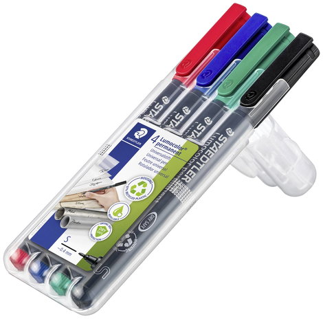 Staedtler Lumocolor permanent S DRY SAFE 313 WP4 Permanent marker Piros, Kék, Zöld, Fekete Vízálló: 2. kép