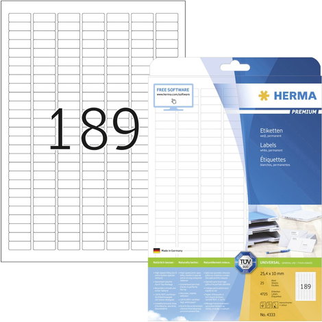Herma 4333 Univerzális etikett 25.4 x 10 mm Papír Fehér 4725 db Véglegesen tapadó Tintasugaras nyomt