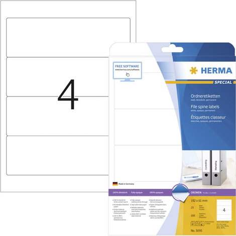 Herma Mappa etikett 5095 61 x 192 mm Papír Fehér Véglegesen tapadó 100 db