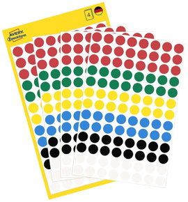 Avery-Zweckform 3090 Etikettek Ø 8 mm Papír Piros, Zöld, Sárga, Kék, Fekete, Fehér 416 db Véglegesen
