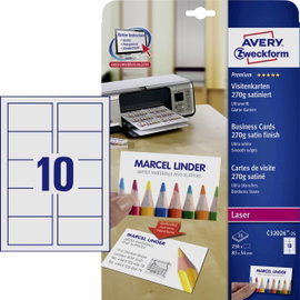 Avery-Zweckform C32026-25 Nyomtatható névjegykártyák, sima él 85 x 54 mm Ultrafehér 250 db Papírform