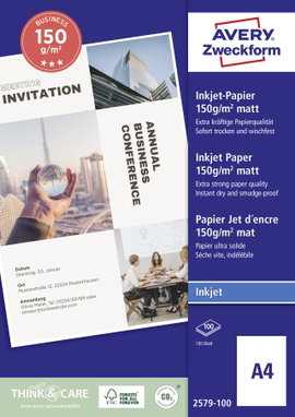 Avery-Zweckform Superior Inkjet Paper 2579-100 Tintasugaras nyomtatópapír DIN A4 150 g/m² 100 lap Fe
