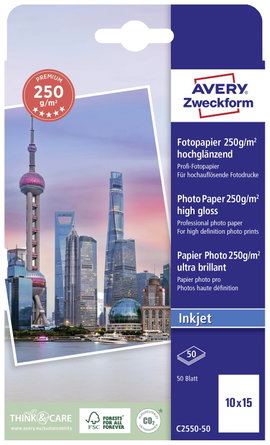 Avery-Zweckform Premium Photo Paper Inkjet C2550-50 Fénykép papír 10 x 15 cm 250 g/m² 50 lap Magasfé
