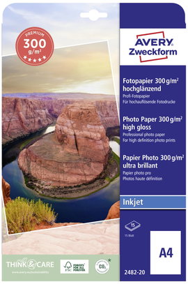 Avery-Zweckform Premium Photo Paper Inkjet 2482-20 Fénykép papír DIN A4 300 g/m² 20 lap Magasfényű