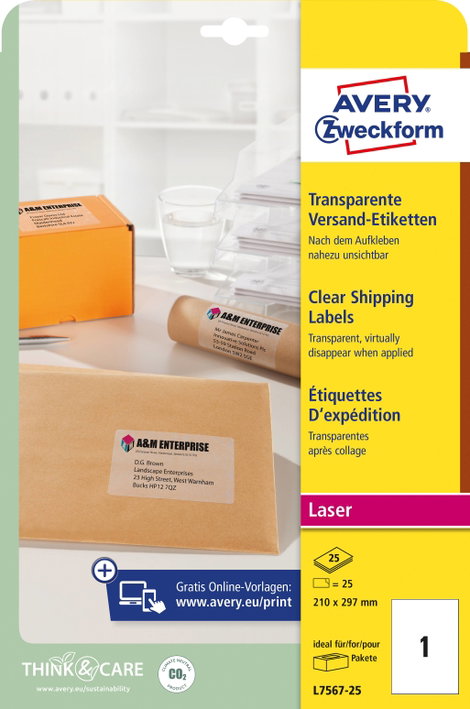 Avery-Zweckform L7567-25 Cím etikett 210 x 297 mm Poliészter fólia Átlátszó 25 db Véglegesen tapadó 3. kép