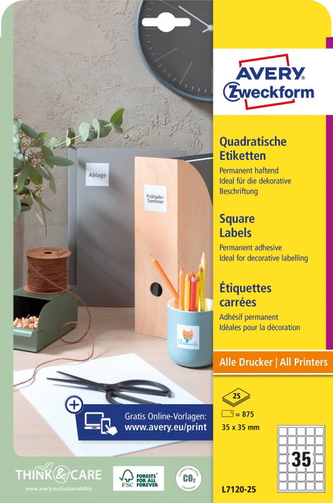 Avery-Zweckform L7120-25 QR kód etikett 35 x 35 mm Papír Fehér 875 db Véglegesen tapadó Tintasugaras 3. kép