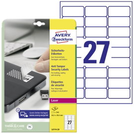 Avery-Zweckform L6114-20 63.5 x 29.6 mm Poliészter fólia Fehér 480 db Véglegesen tapadó Biztonsági e