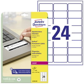 Avery-Zweckform L6146-20 Biztonsági etikett 63.5 x 33.9 mm Poliészter fólia Fehér 480 db Véglegesen 
