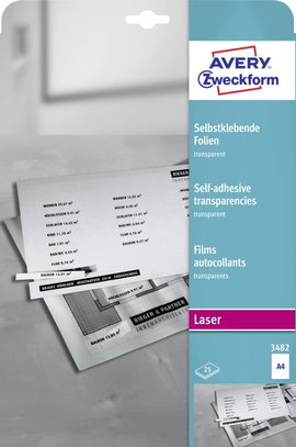 Avery-Zweckform Selbstklebefolie 3482 Öntapadó fólia DIN A4 Lézernyomtató Átlátszó 25 db