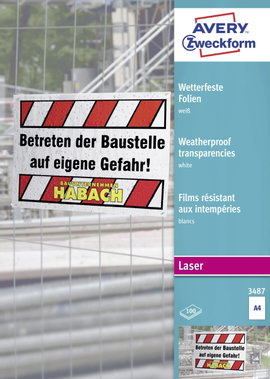 Avery-Zweckform OHP Laserfolie 3487 Vízálló fólia DIN A4 Lézernyomtató, Színes lézernyomtatás, Másol