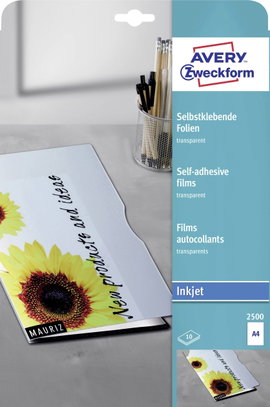 Avery-Zweckform 2500 2500 Öntapadó fólia DIN A4 Tintasugaras nyomtató Átlátszó 10 db