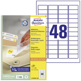 Avery-Zweckform L4736REV-100 Univerzális etikett 45.7 x 21.2 mm Papír Fehér 4800 db Leoldható Tintas