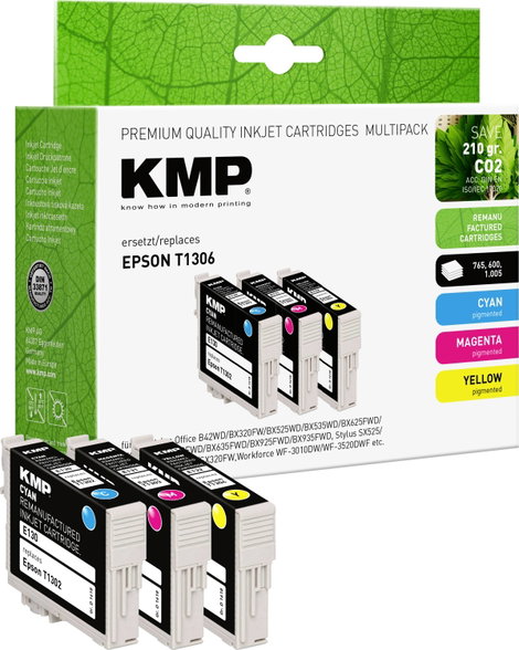 KMP Tinta helyettesíti Epson T1302, T1303, T1304 Kompatibilis Kombinált csomag Cián, Bíbor, Sárga E1