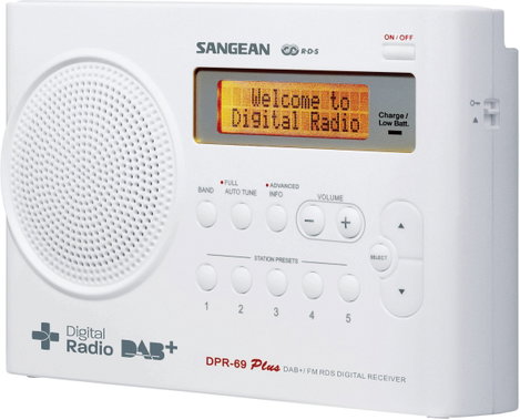 Sangean DPR-69+ Koffer rádió DAB+, URH Akkutöltő funkció Fehér