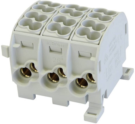 HoraeTec 080130-0-4 Fővezeték elágaztató kapocs Szürke 3 pólusú 25 mm² Vezeték típus = L