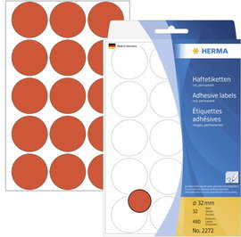 Herma 2272 Etikettek Ø 32 mm Papír Piros 480 db Véglegesen tapadó Jelölőpont etikett