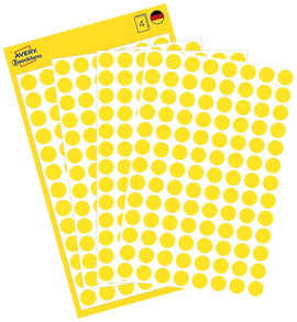 Avery-Zweckform 3013 Etikettek Ø 8 mm Papír Sárga 416 db Véglegesen tapadó Jelölőpont etikett