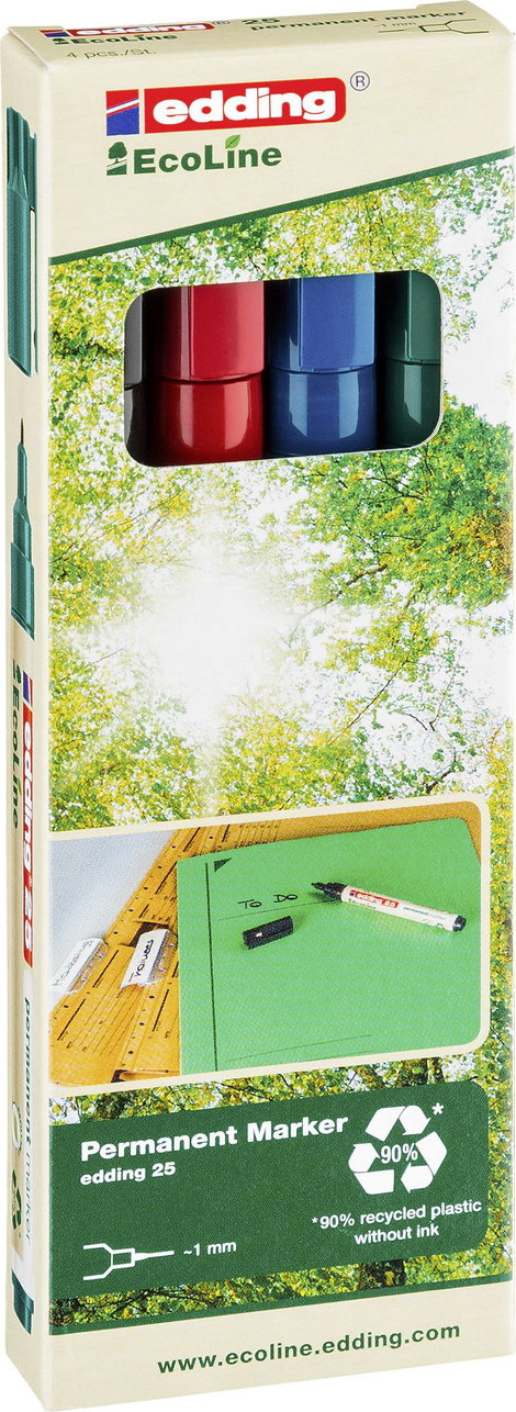 Edding e-25 EcoLine 4-25-4 Permanent marker Fekete, Piros, Kék, Zöld Vízálló: Igen