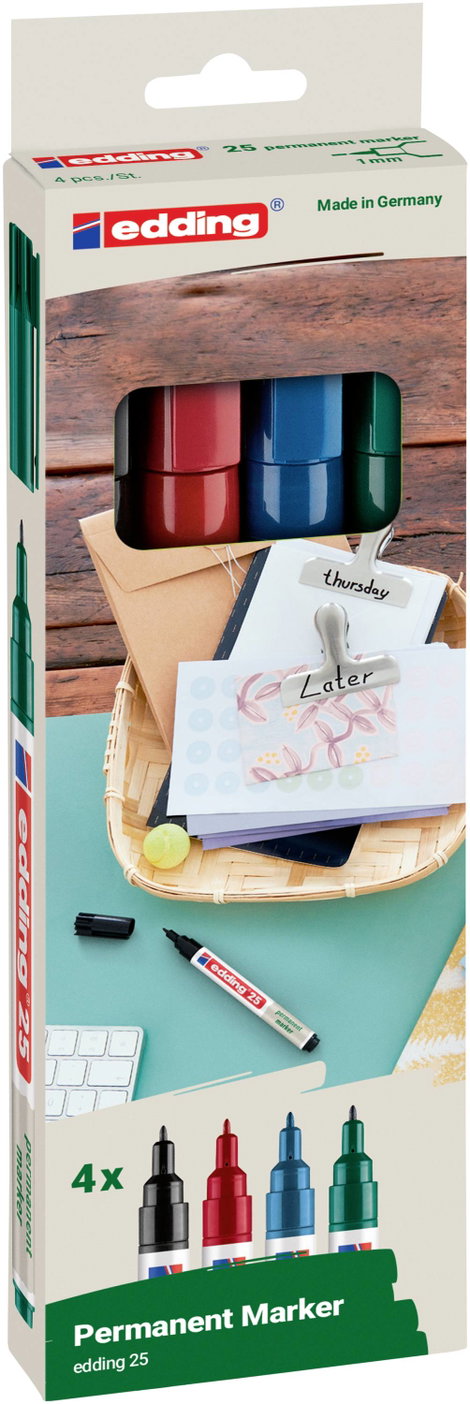 Edding e-25 EcoLine 4-25-4 Permanent marker Fekete, Piros, Kék, Zöld Vízálló: Igen