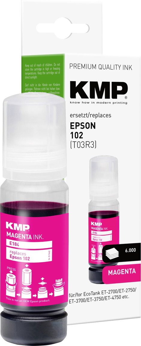 KMP Utántöltő tinta helyettesíti Epson 102, T03R3 Kompatibilis Bíbor E184 1642,0006