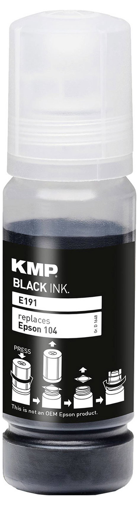 KMP Utántöltő tinta helyettesíti Epson 104, T00P1 Kompatibilis Fekete E191 1648,0001 3. kép